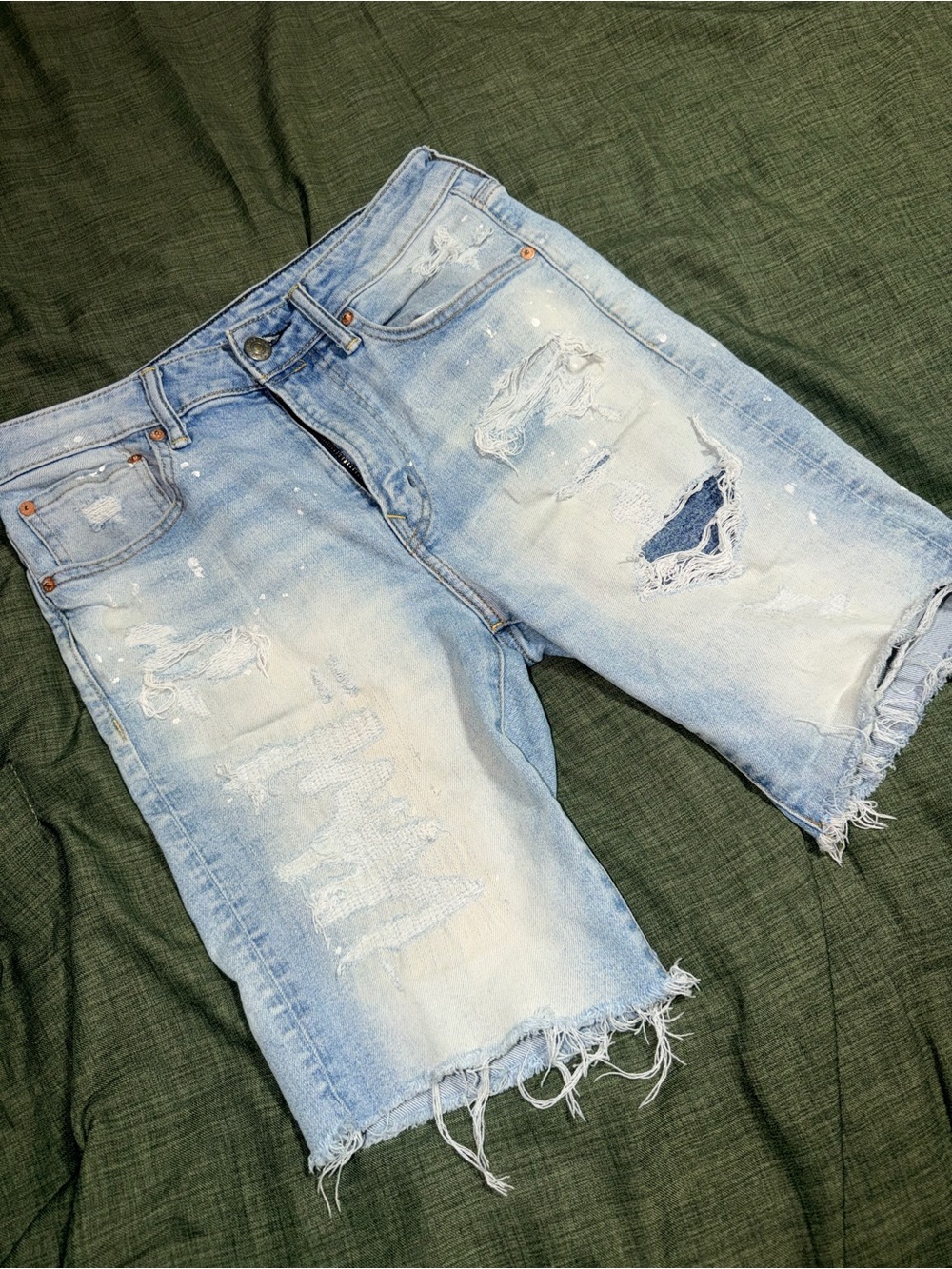 American Eagle Outfitters Light Blue Distressed Denim Shorts